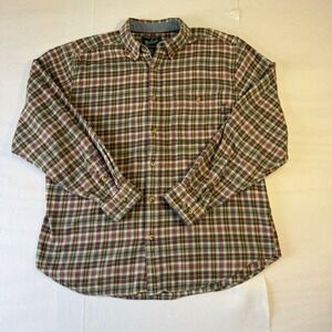 Woolrich Mens Large Plaid Flannel Button Down Shirt Green Red Cotton L/S L